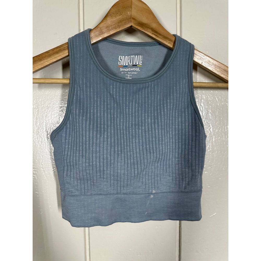 Smartwool Tank Top Womens S Blue Intraknit Active Crop Ribbed Racerback 7693